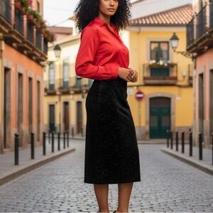 Velvet Burnout Black Floral Whimsigoth Maggie Barnes Womens Maxi Skirt Sz 22
